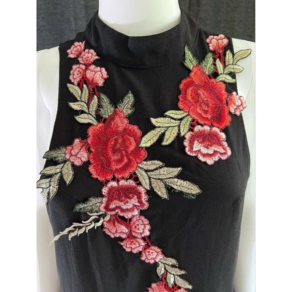 Via Vai Women's Mini Dress Sleeveless Black Flowers Embroidered Open Back S - Picture 4 of 12